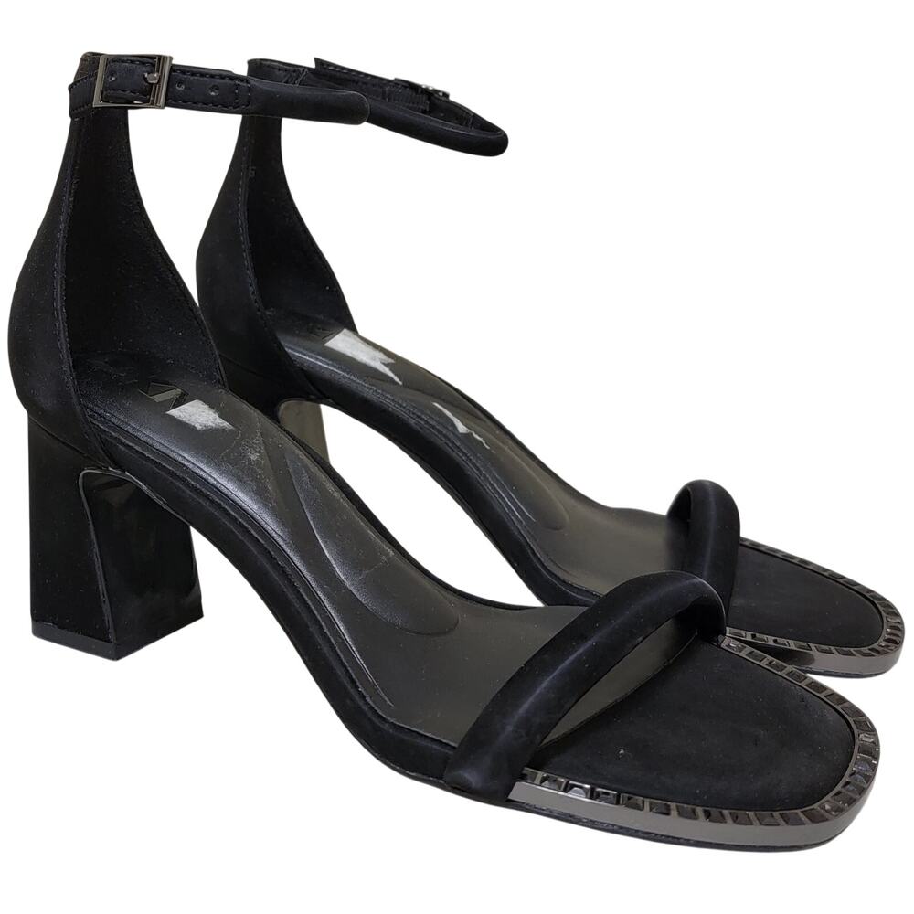 DKNY Women Block Heel Ankle Strap Sandals Size US 7M Black Satin